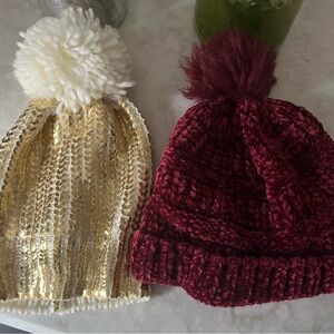 Kids winter soft Pom Pom hats - lot of 2